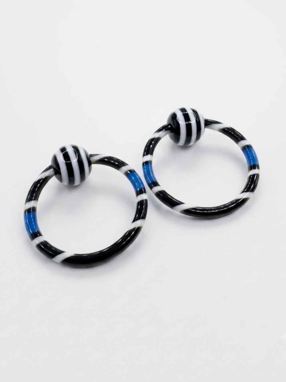 Pair 14g 1/2 Striped Acrylic Captive Bead Ring Body Jewelry Black White Blue
